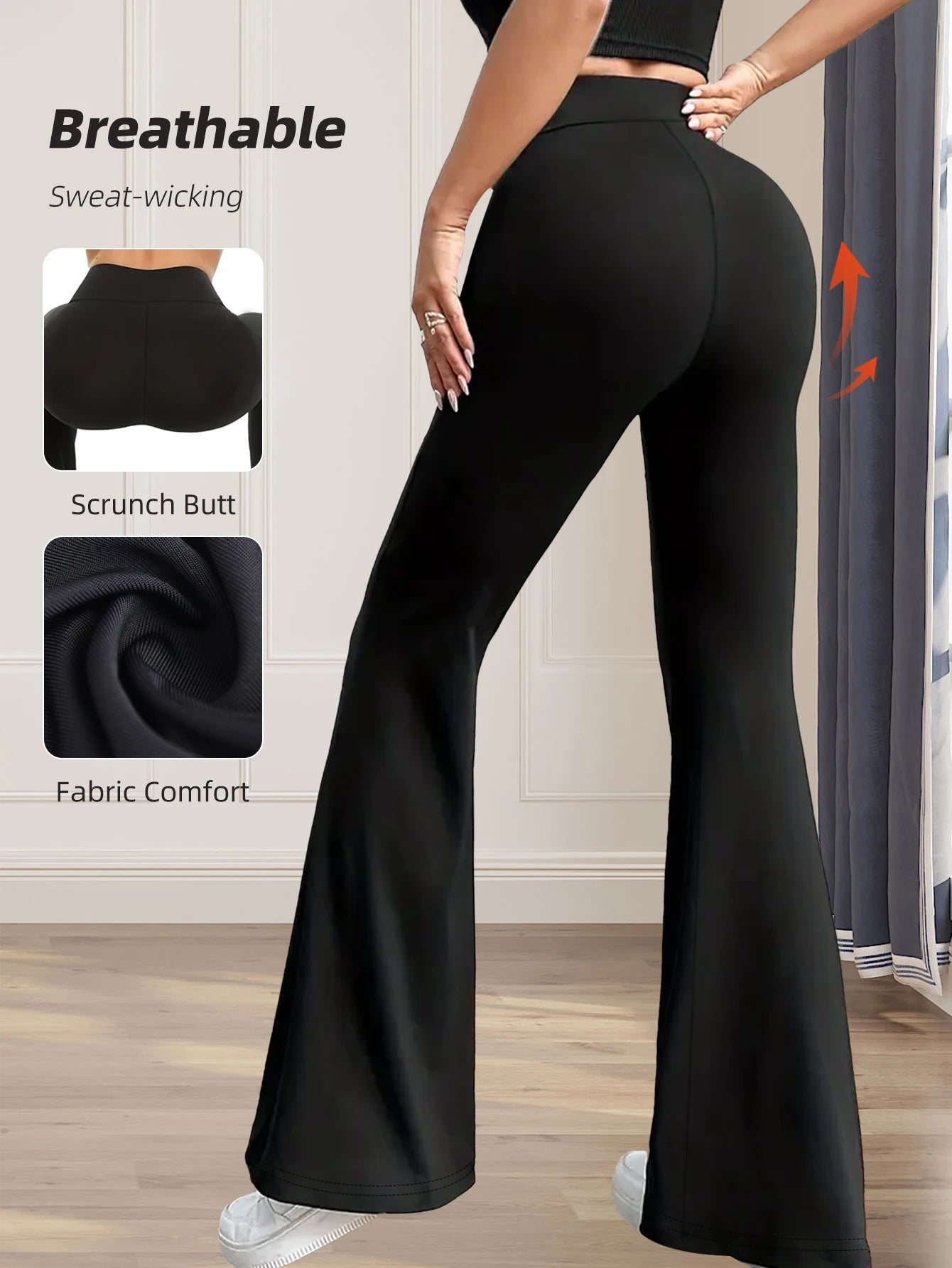 Leggings Women's spring and summer high waisted tight fitting flared pants, slim leg long black pants, thin wide leg pants for slim women