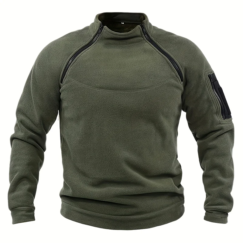 JUMPER Casual Military Sweatshirt Fleece Jacket Standing Collar Pullover Solid Color Sweater Windproof Clothes