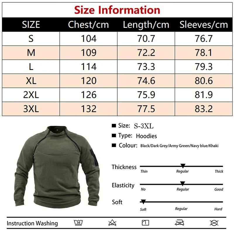 JUMPER Mens Tactical Pullover Casual Military Sweatshirt Fleece Jacket Standing Collar Pullover Solid Color Sweater Windproof Clothes