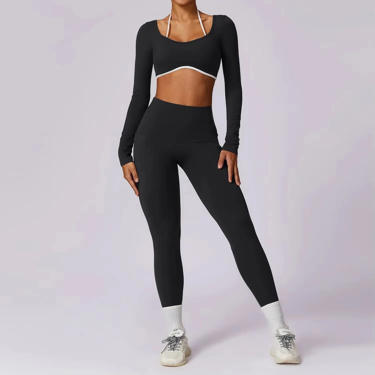 Legging Yoga Set 2PCS Women Sportswear Push Up Workout Clothes Athletic Wear Gym Legging Fitness Bra Crop Top Long Sleeve Sports Suits