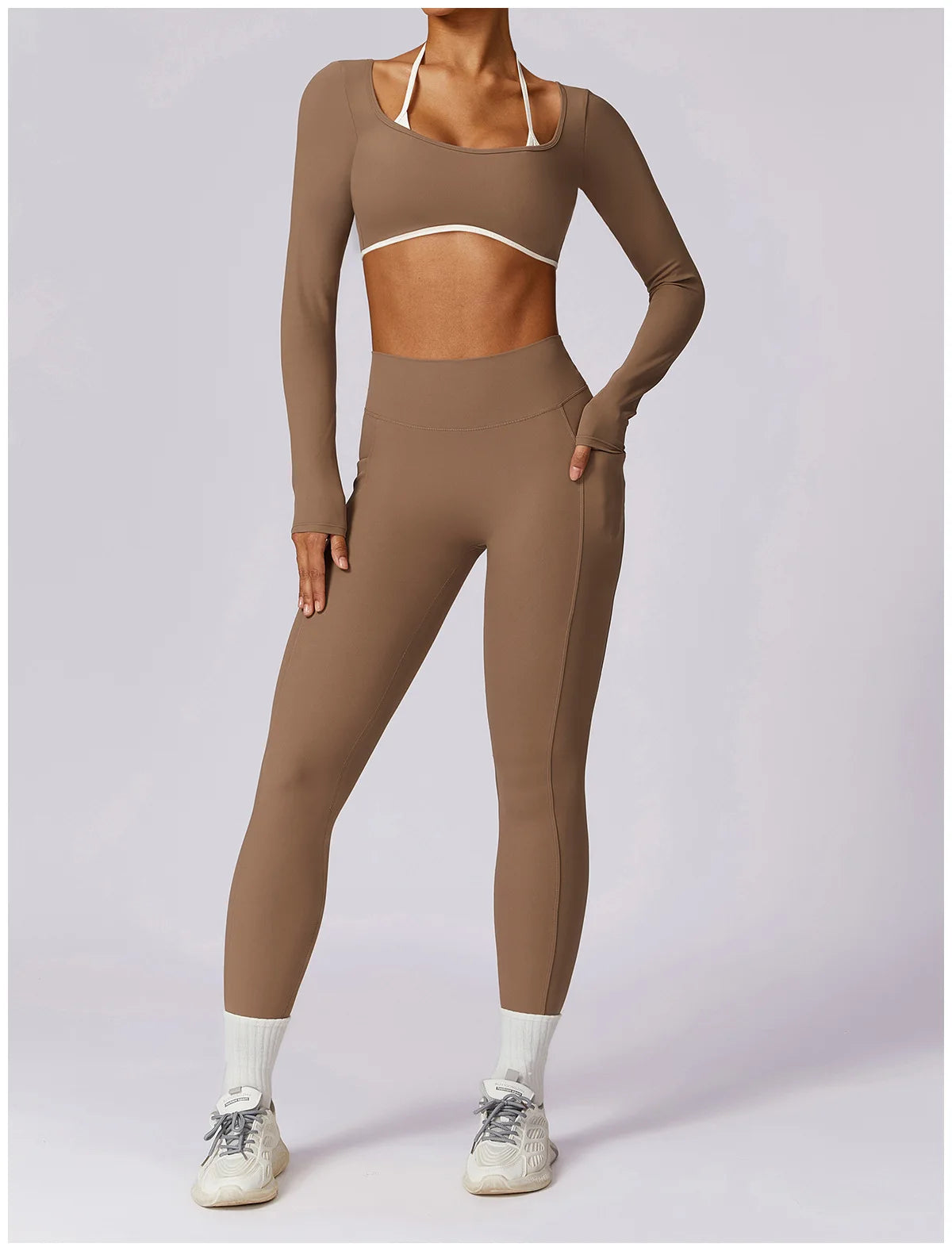 Legging Yoga Set 2PCS Women Sportswear Push Up Workout Clothes Athletic Wear Gym Legging Fitness Bra Crop Top Long Sleeve Sports Suits