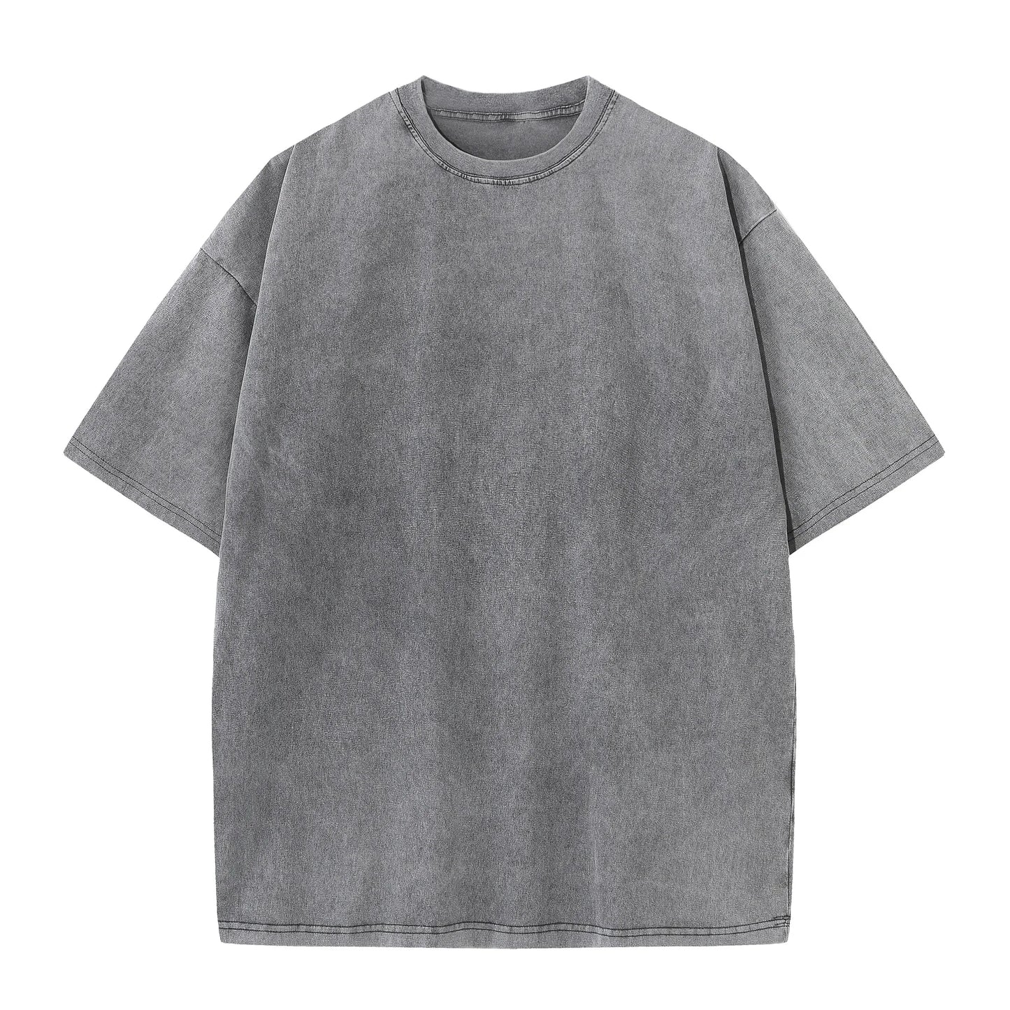 Men Short Sleeve summer pure cotton distressed retro drop shoulder T-shirt solid color loose casual breathable men's casual T-shirt tops