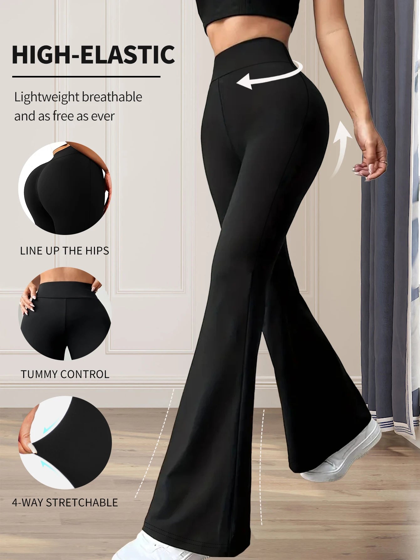 Leggings Women's spring and summer high waisted tight fitting flared pants, slim leg long black pants, thin wide leg pants for slim women