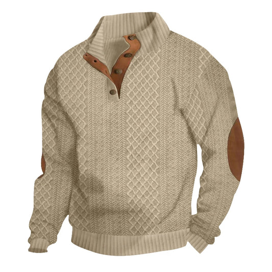 JUMPER bestselling euro code men's casual standing collar long-sleeved Jacquard knitted button-down sweater