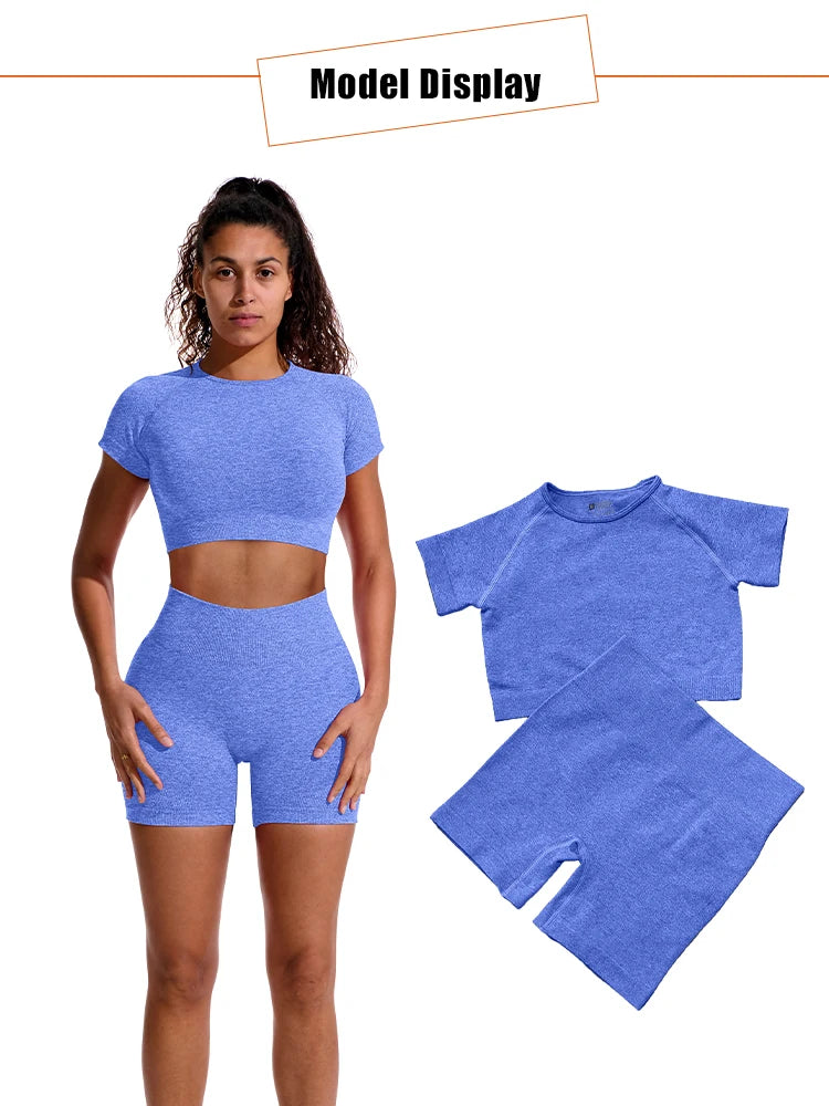 Legging 2PCS Women's Sports Yoga Set Seamless Ribbed Knitted Fitness Sportswear