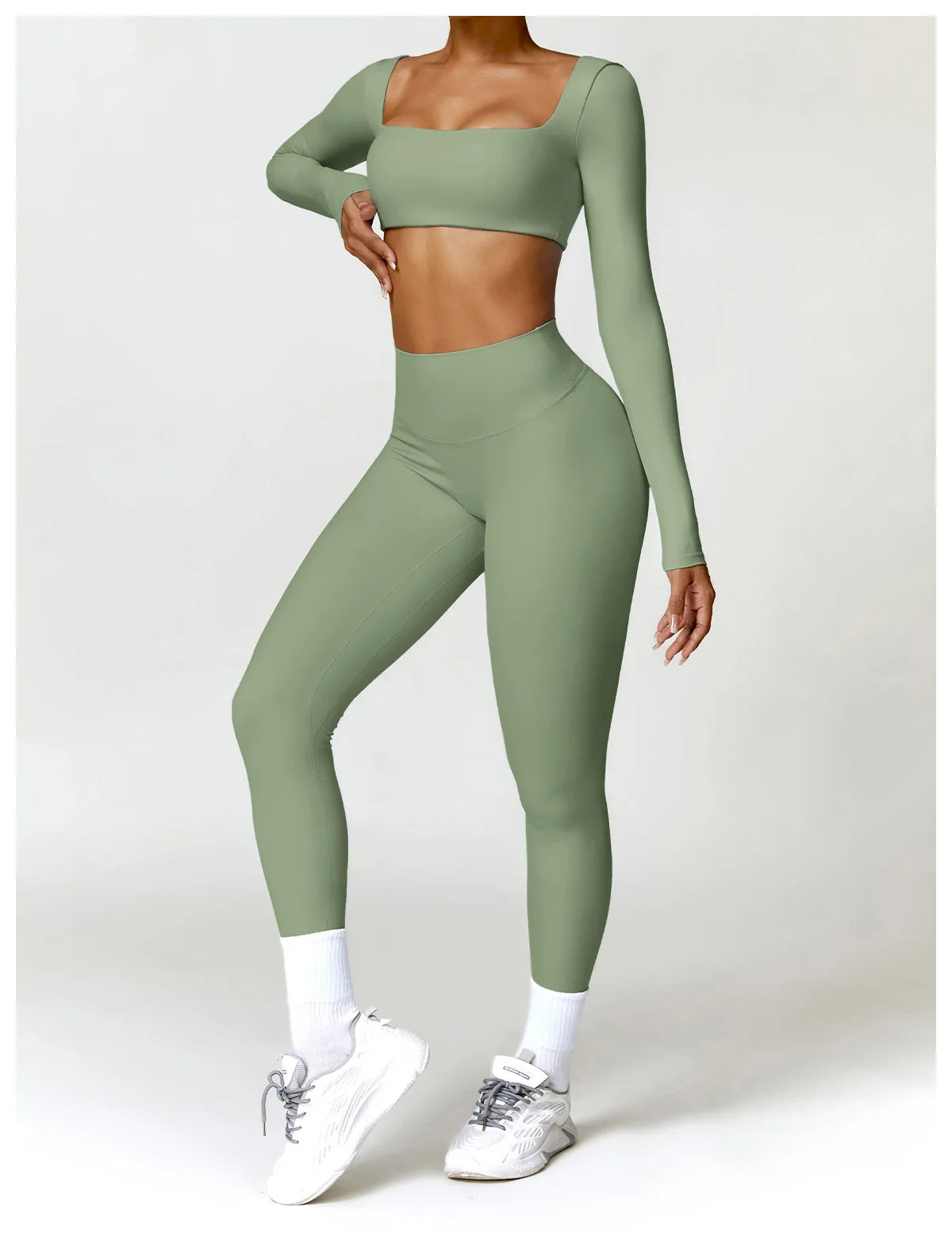 Legging Women Tracksuit Yoga Set 2PCS Sportswear Workout Clothes Athletic Wear Gym Legging Fitness Bra Crop Top Long Sleeve Sports Suits