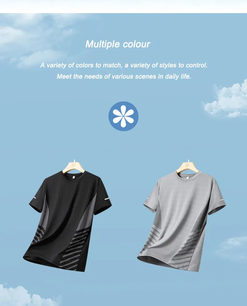 T-shirt Men Summer Ice Silk Thin Top Reflective Printing Quick Dry Short Sleeve Breathable Fitness Sports T-shirt 5XL