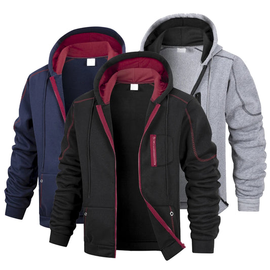 JUMPER Men's Casual Sports Zipper Hoodie Coat Solid Color Cardigan Sweatshirt for Men Clothing Sportswear Slim Fit Casual Jacket