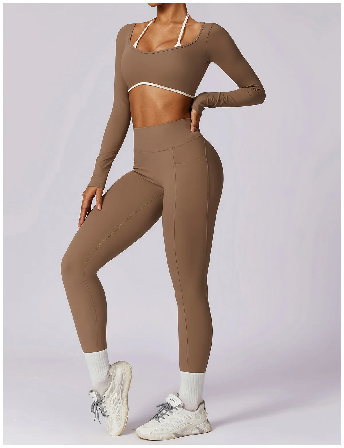 Legging Yoga Set 2PCS Women Sportswear Push Up Workout Clothes Athletic Wear Gym Legging Fitness Bra Crop Top Long Sleeve Sports Suits