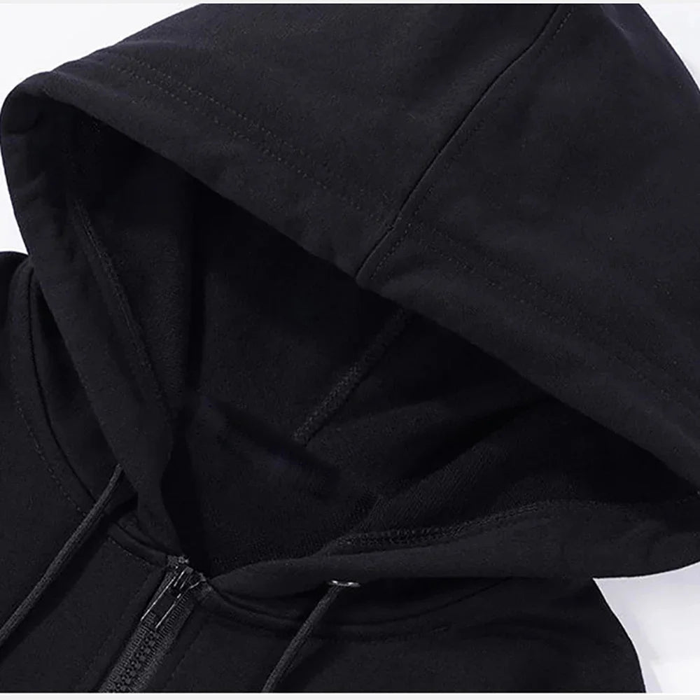 JUMPER High Street Hoodie Men Solid Color Zip Up Long Sleeve Loose Jacket Coats Casual Hooded Sweatshirt Y2K Fashion Outdoor Clothes