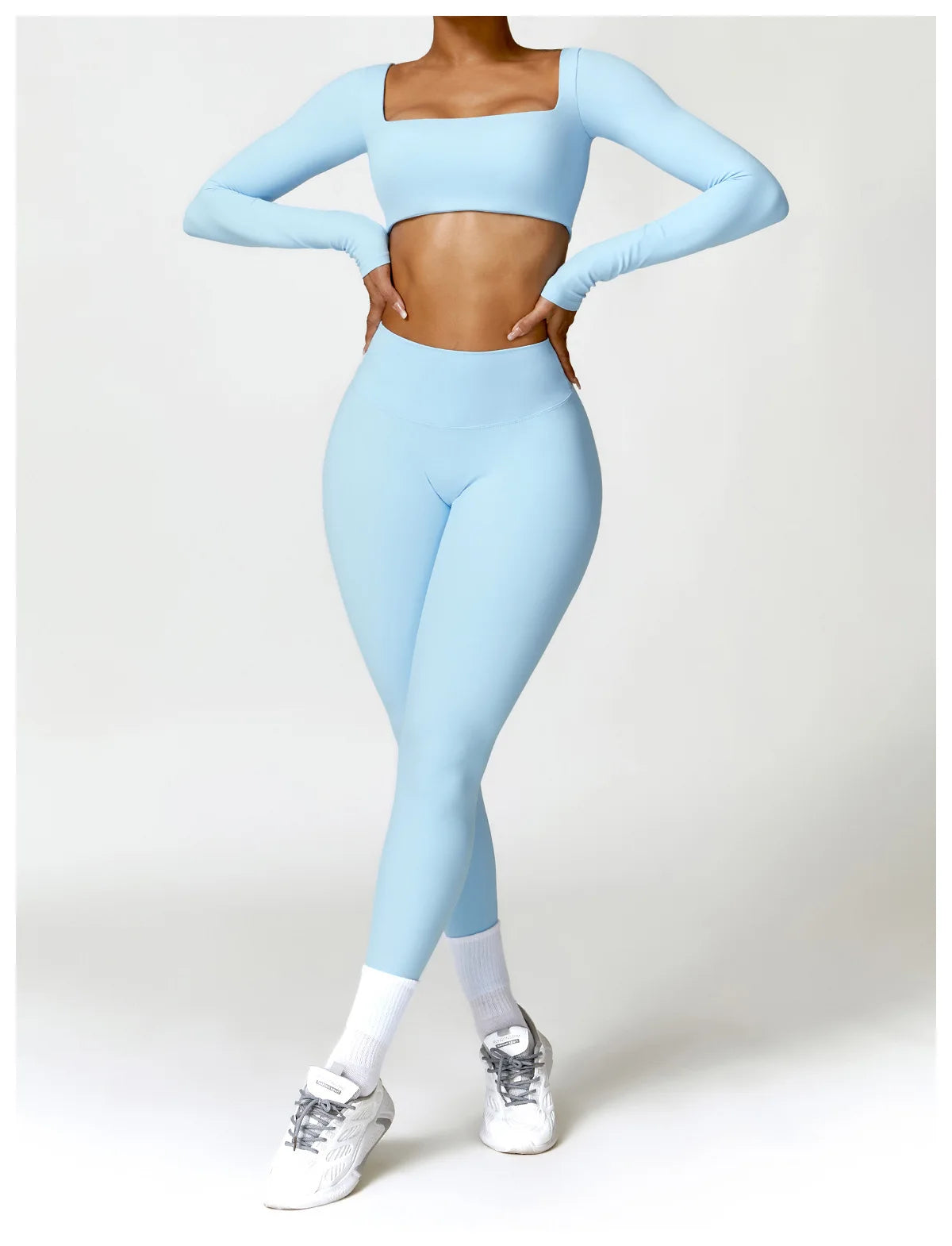Legging Women Tracksuit Yoga Set 2PCS Sportswear Workout Clothes Athletic Wear Gym Legging Fitness Bra Crop Top Long Sleeve Sports Suits