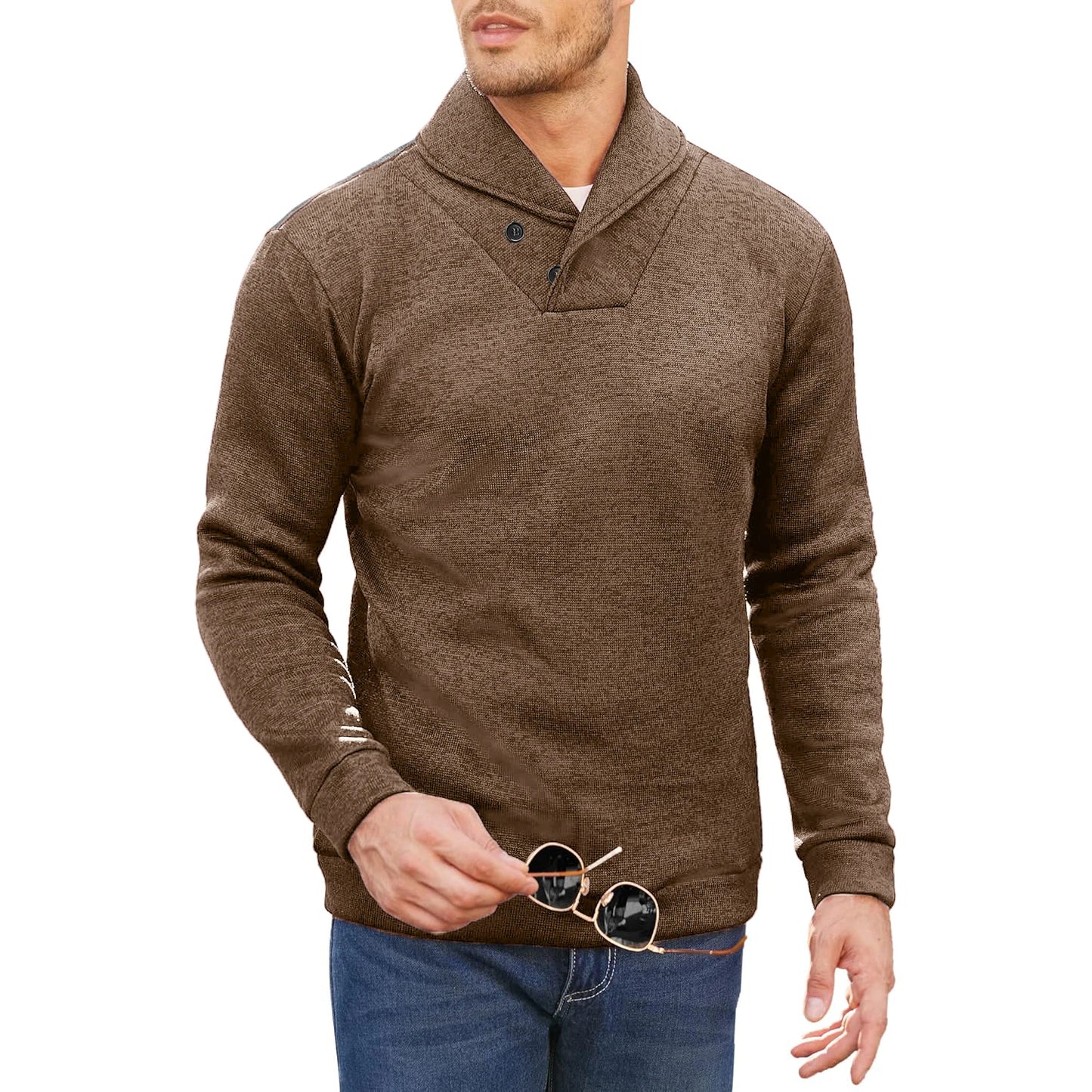 JUMPER Mens Long Sleeve Half Turtleneck Sweaters Button Neck Solid Color Winer Warm Sweatshirts Breathable Pullover Men