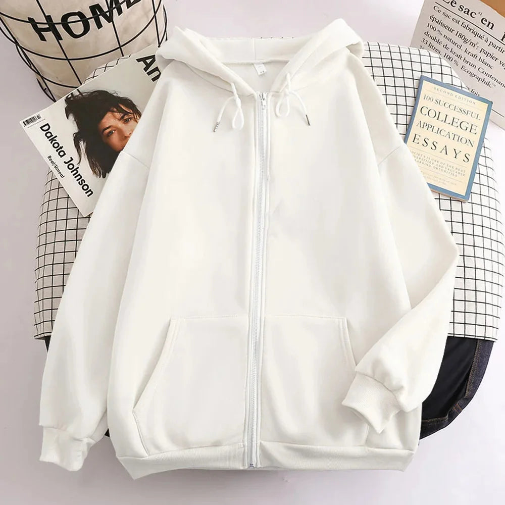 JUMPER High Street Hoodie Men Solid Color Zip Up Long Sleeve Loose Jacket Coats Casual Hooded Sweatshirt Y2K Fashion Outdoor Clothes