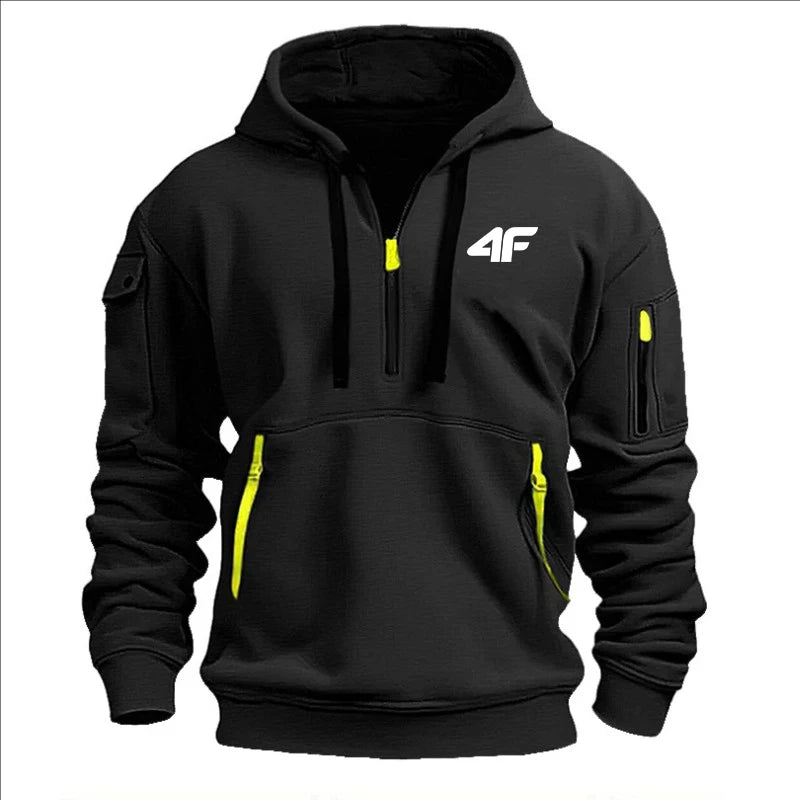 JUMPER Men's hooded sweater casual sports jumper vintage Harajuku long sleeve zipper multi-pocket casual loose coat Street
