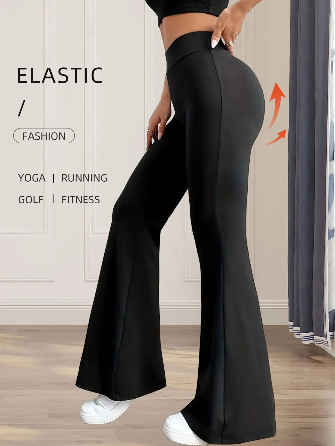 Leggings Women's spring and summer high waisted tight fitting flared pants, slim leg long black pants, thin wide leg pants for slim women
