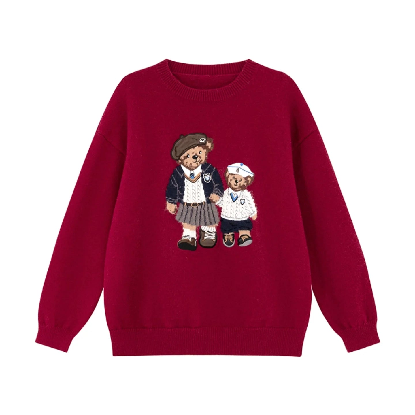 Korean Style Autumn Fashion College Wind Twist Bear Embroidery Knitted Sweater Women's Soft Cozy Overhead Sweater Long Sleeve...