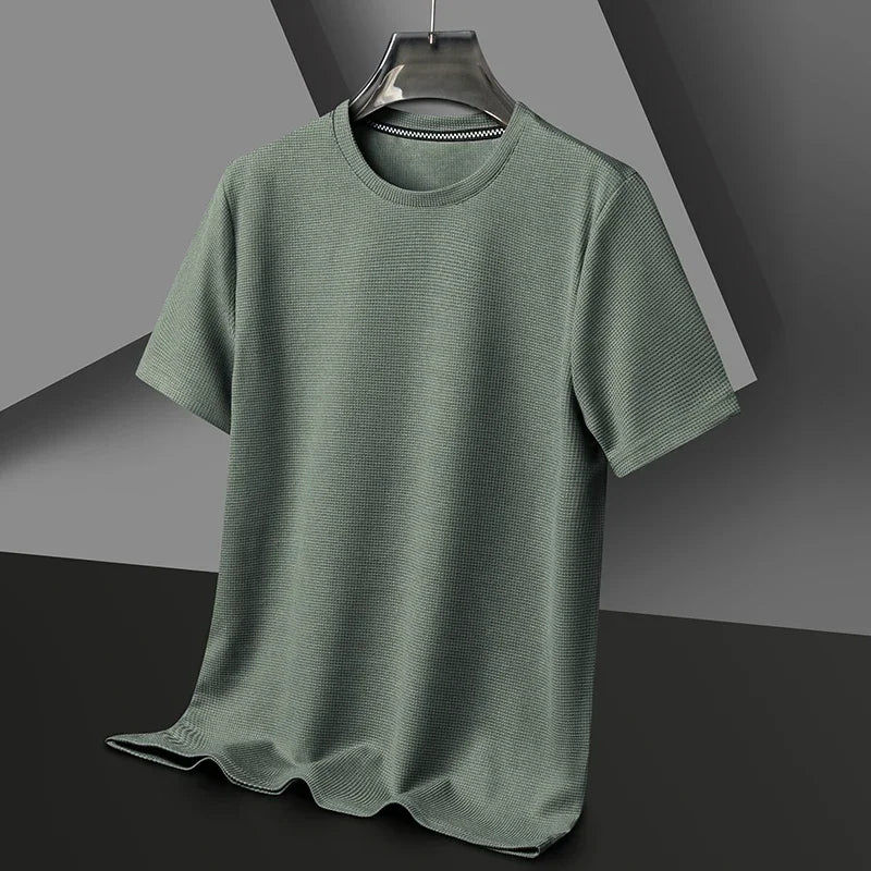 Men Short Sleeve New Summer Waffle Round Neck Short Sleeved T-shirt for Men's Short Sleeved Top