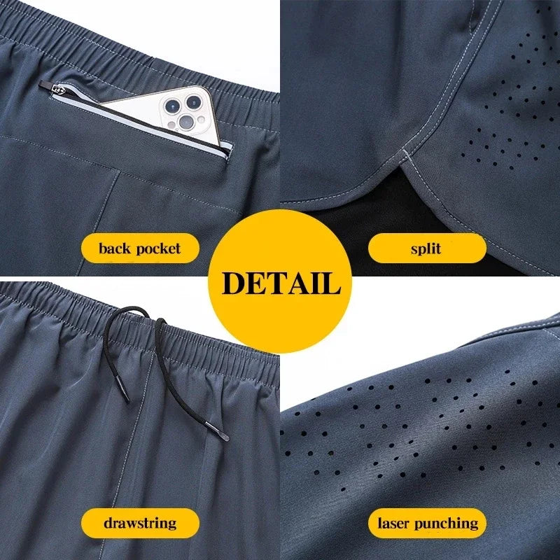 Shorts 2 In 1 Fitness Training Gym Sports Short Pants Quick Dry Built-in Pocket Double-deck Beach Bottom Summer Shorts Men