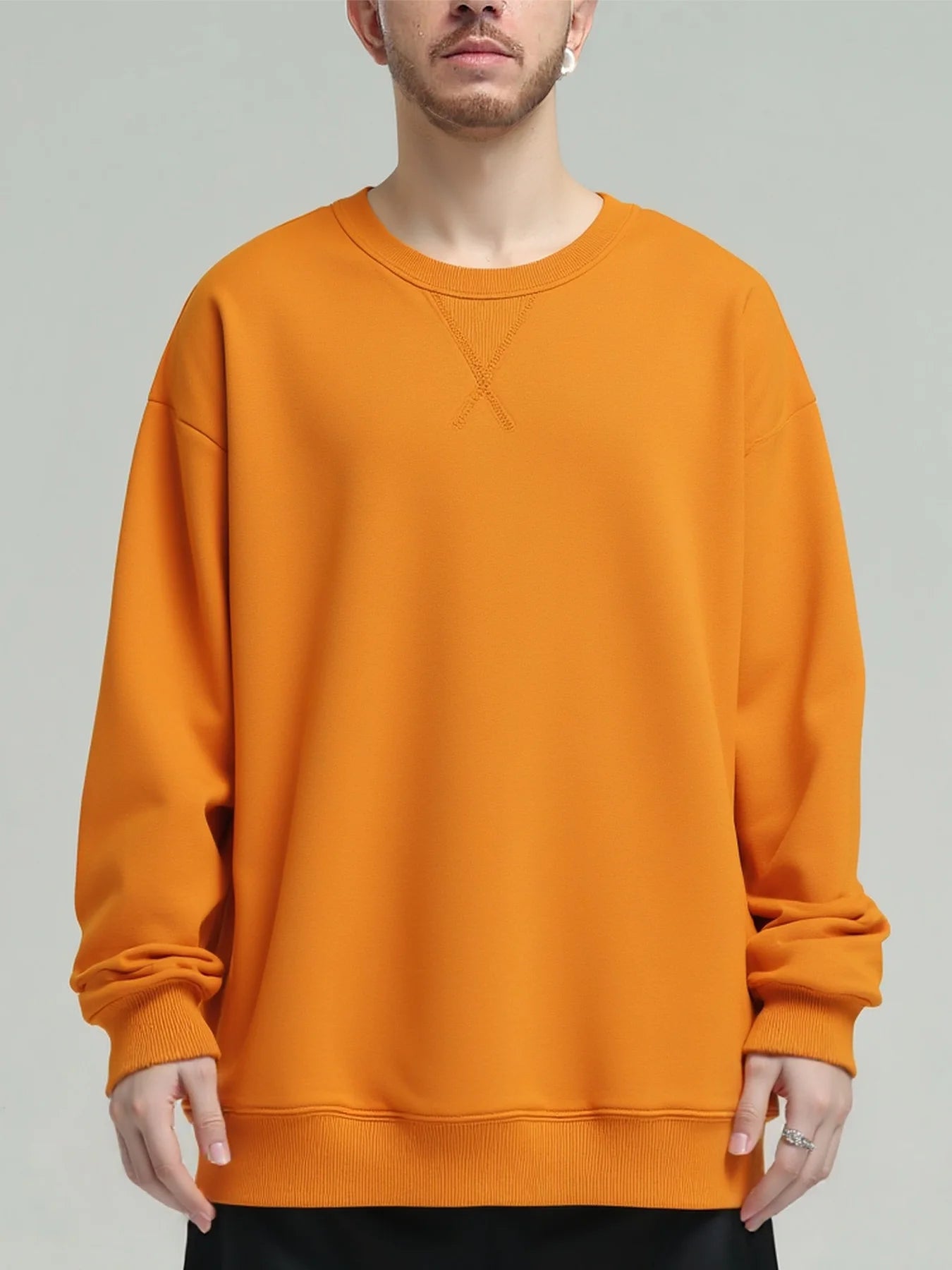 JUMPER Tight Match Heavy Inverted Triangle Loose Versatile Solid Cotton Vintage Autum Winter Long Sleeve Round Neck Sweater