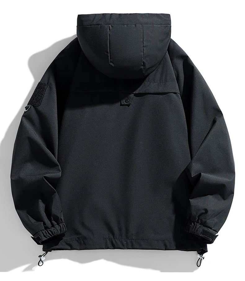 JUMPER Windbreakers Men Hooded Jacket Zipper Coat Cargo Waterproof Black Bomber Camping Loose Thin Softshell Hooded Hiking Jacket