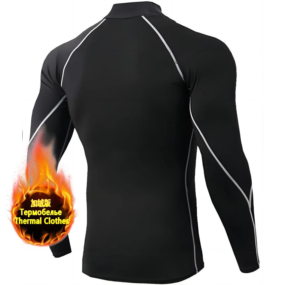 T-shirts Winter Man Compression Shirt Cycling Clothing Warmth Shirt Warm Bottoming Shirt Men Compression T-Shirt Gym Sportswear 2024 New