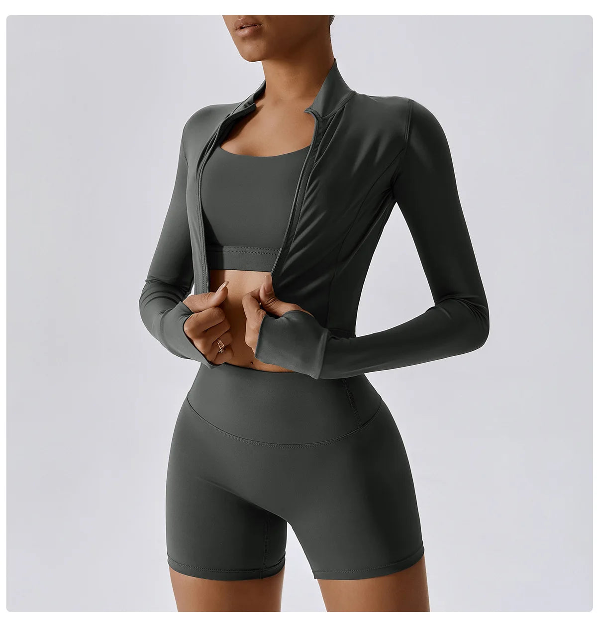 Legging 3PCS Yoga Set Women Workout Sets Sportswear Gym Clothing Fitness zipper Long Sleeve High Waist Leggings Sports Suits Yoga Suit