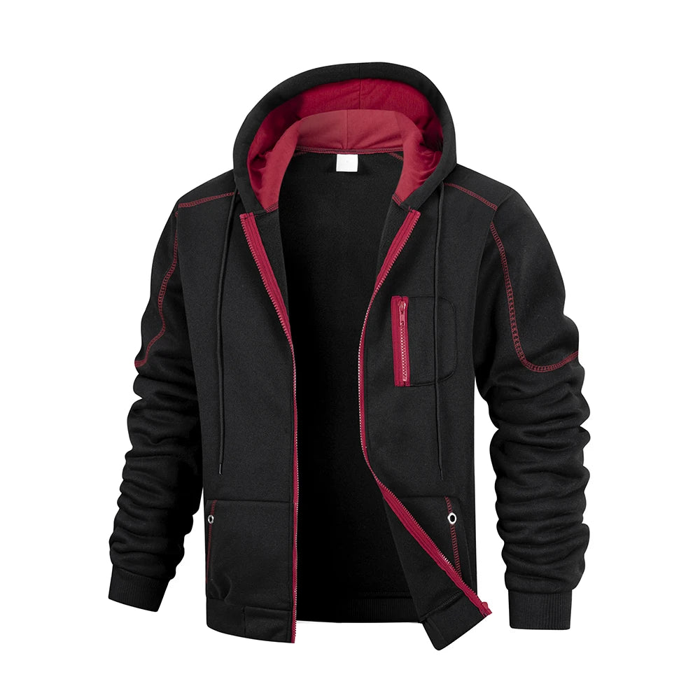JUMPER Men's Casual Sports Zipper Hoodie Coat Solid Color Cardigan Sweatshirt for Men Clothing Sportswear Slim Fit Casual Jacket