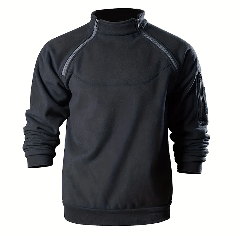 JUMPER Mens Tactical Pullover Casual Military Sweatshirt Fleece Jacket Standing Collar Pullover Solid Color Sweater Windproof Clothes