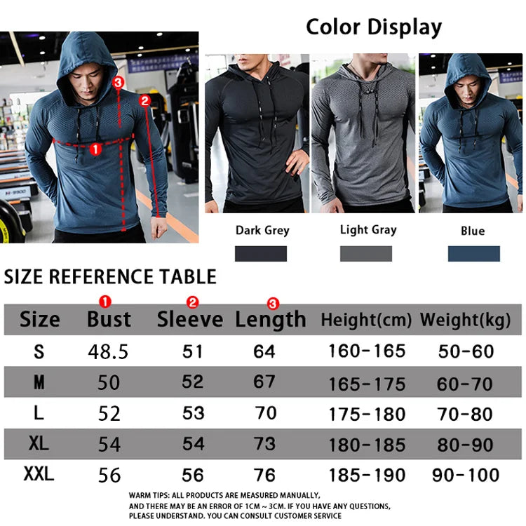 T-shirts Mens Fitness Tracksuit Running Sport Hoodie Gym Joggers Hooded Outdoor Workout Shirts Tops Clothing Muscle Training Sweatshirt