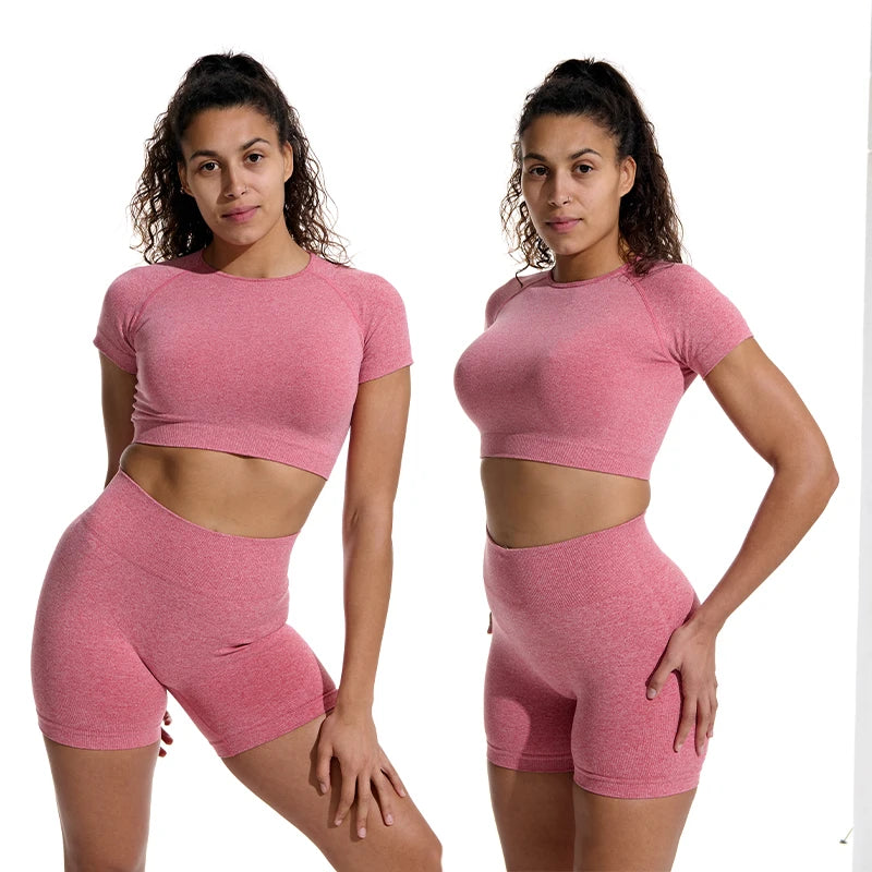 Legging 2PCS Women's Sports Yoga Set Seamless Ribbed Knitted Fitness Sportswear