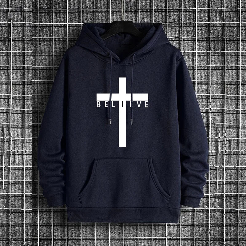 Men's Jesus Cross Print Hoodie, Street Style, Casual, Urban Fashion, Unisex Hoodie, Autumn/Winter Long-Sleeved Hoodie