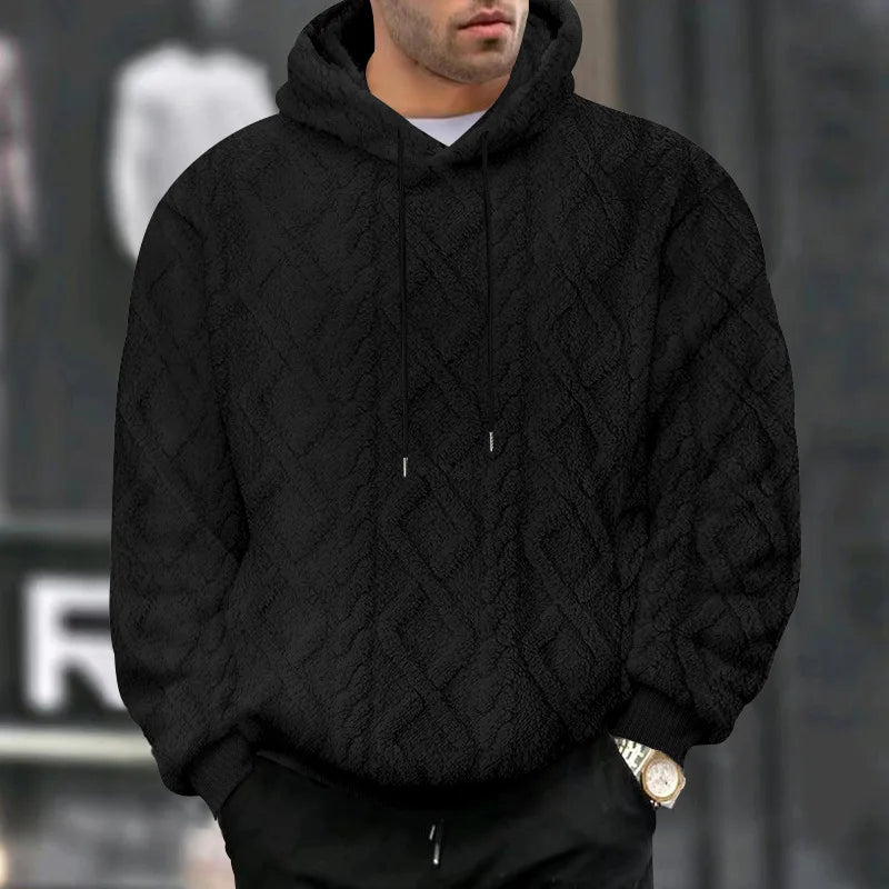 JUMPER  leisure men's high street jacquard double-sided velvet hooded sports trend pullover sweater jacket