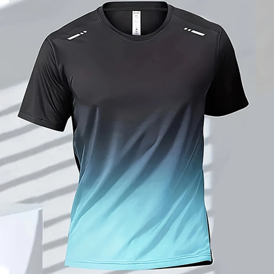 T-Shirts Sports Fitness Sportswear Quick-Drying Gradient Short Sleeve Tops Outdoor Basketball Training Running Men Clothes