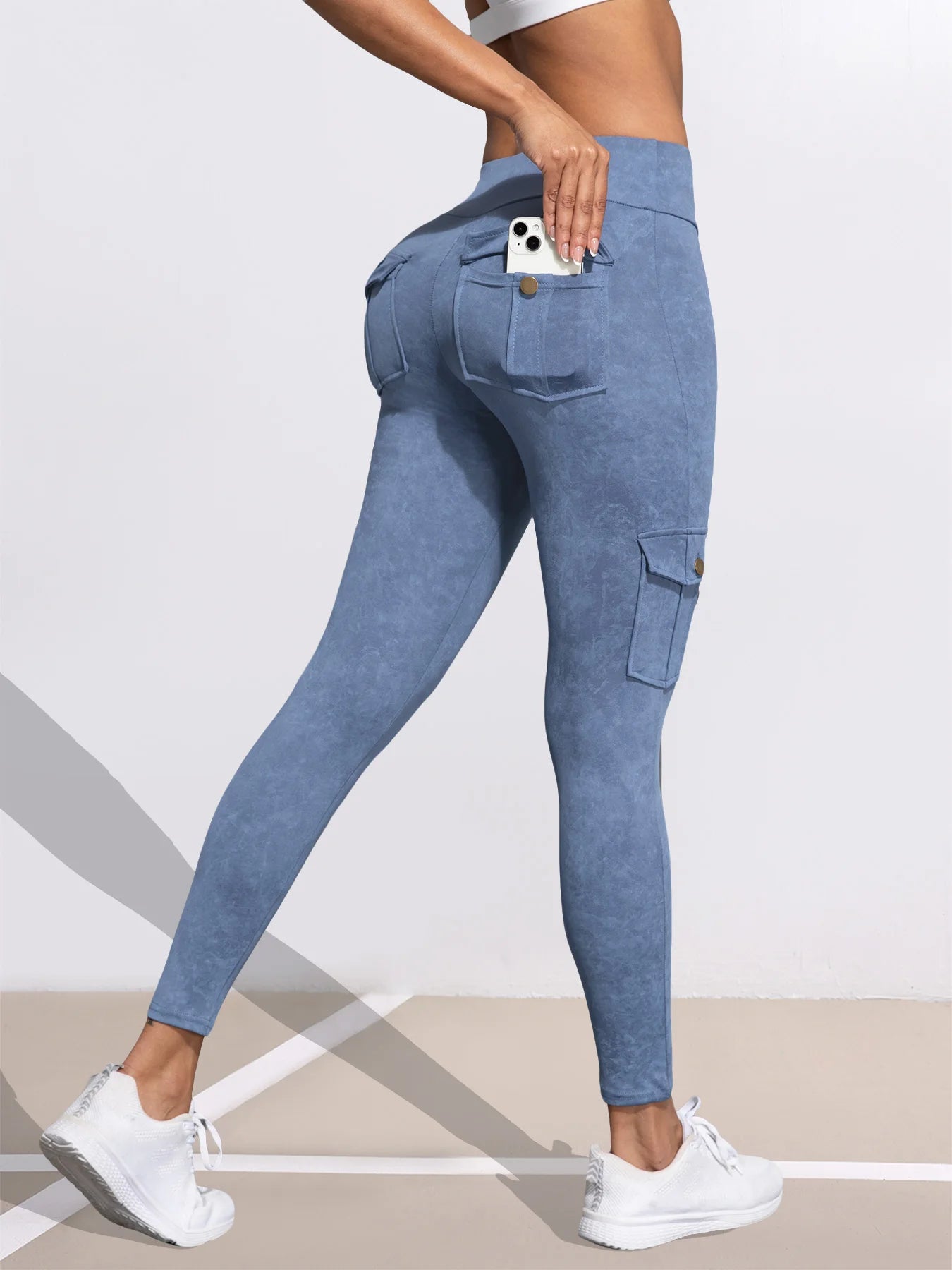 Leggings  1/3 PCS Washed Print Work Pocket Women Leggings Elastic Butt Lifting Fitness Tights 2025 New Athletic Pants Fashion Streetwear
