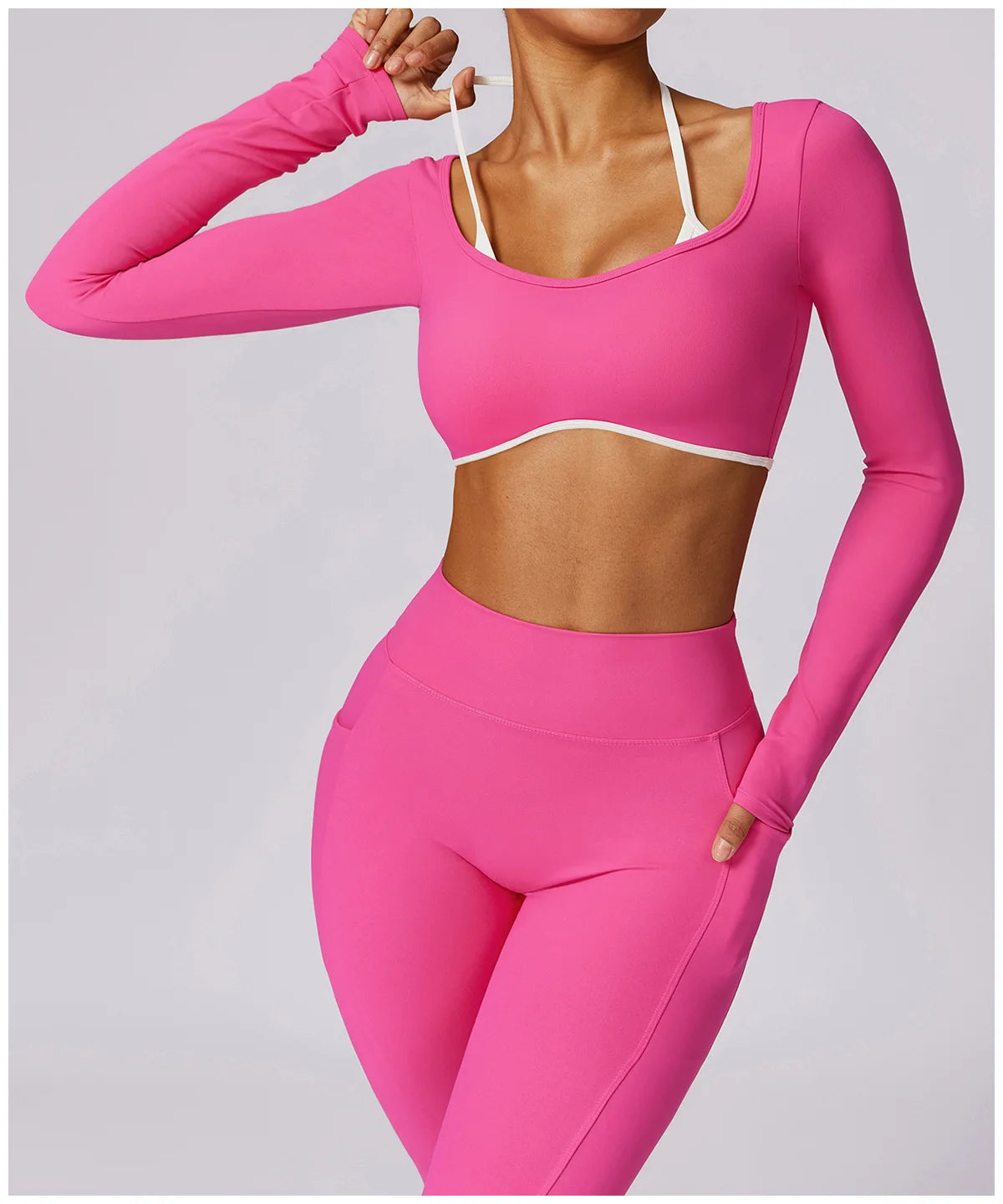 Legging Yoga Set 2PCS Women Sportswear Push Up Workout Clothes Athletic Wear Gym Legging Fitness Bra Crop Top Long Sleeve Sports Suits