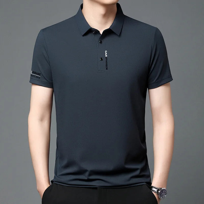 Polo Men's Short Sleeve Solid Color Polo Shirt Breathable Comfortable Elastic Top New Arrivals Casual Business Style