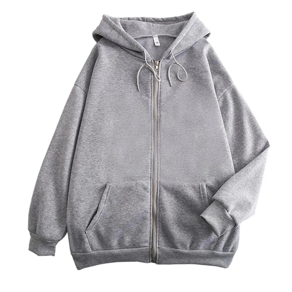 JUMPER High Street Hoodie Men Solid Color Zip Up Long Sleeve Loose Jacket Coats Casual Hooded Sweatshirt Y2K Fashion Outdoor Clothes