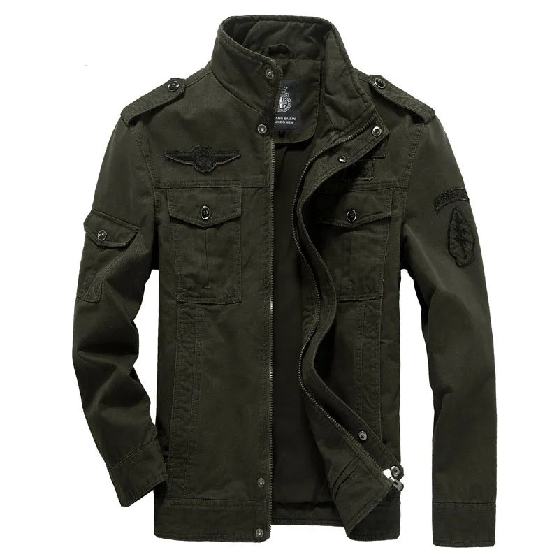 JUMPER High-quality men's military jacket 2023 new multi-pocket collar embroidered sleeve pilot tooling plus size cotton jacket men