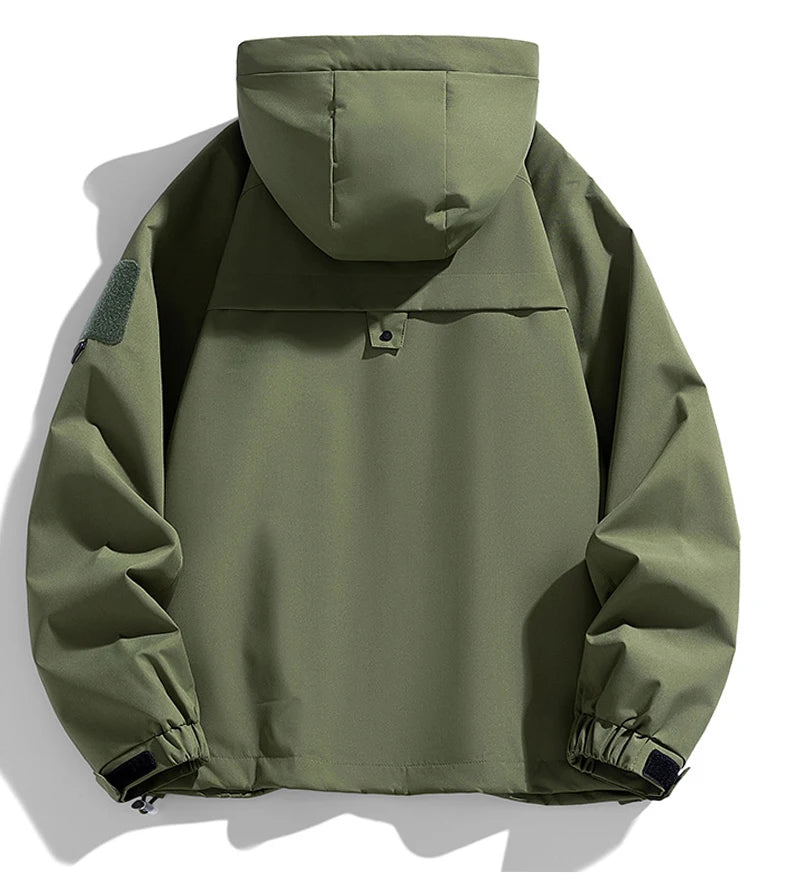 JUMPER Windbreakers Men Hooded Jacket Zipper Coat Cargo Waterproof Black Bomber Camping Loose Thin Softshell Hooded Hiking Jacket