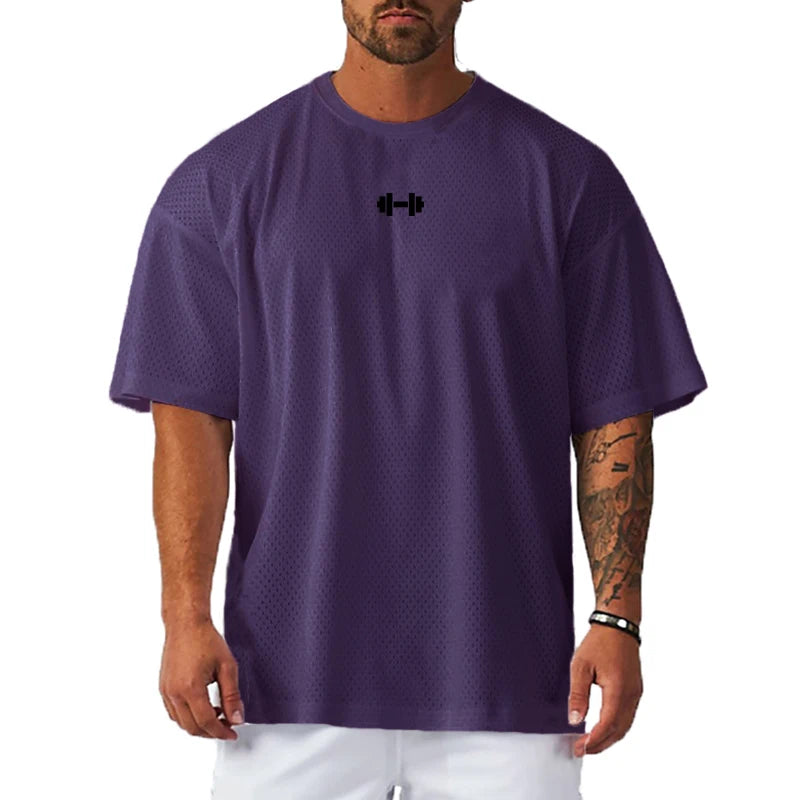 T-shirts Oversized Loose Short Sleeve Quick Dry Shirt Gym Bodybuilding Breathable Cool Mesh Clothing Mens Fitness Workout Muscle T-shirts