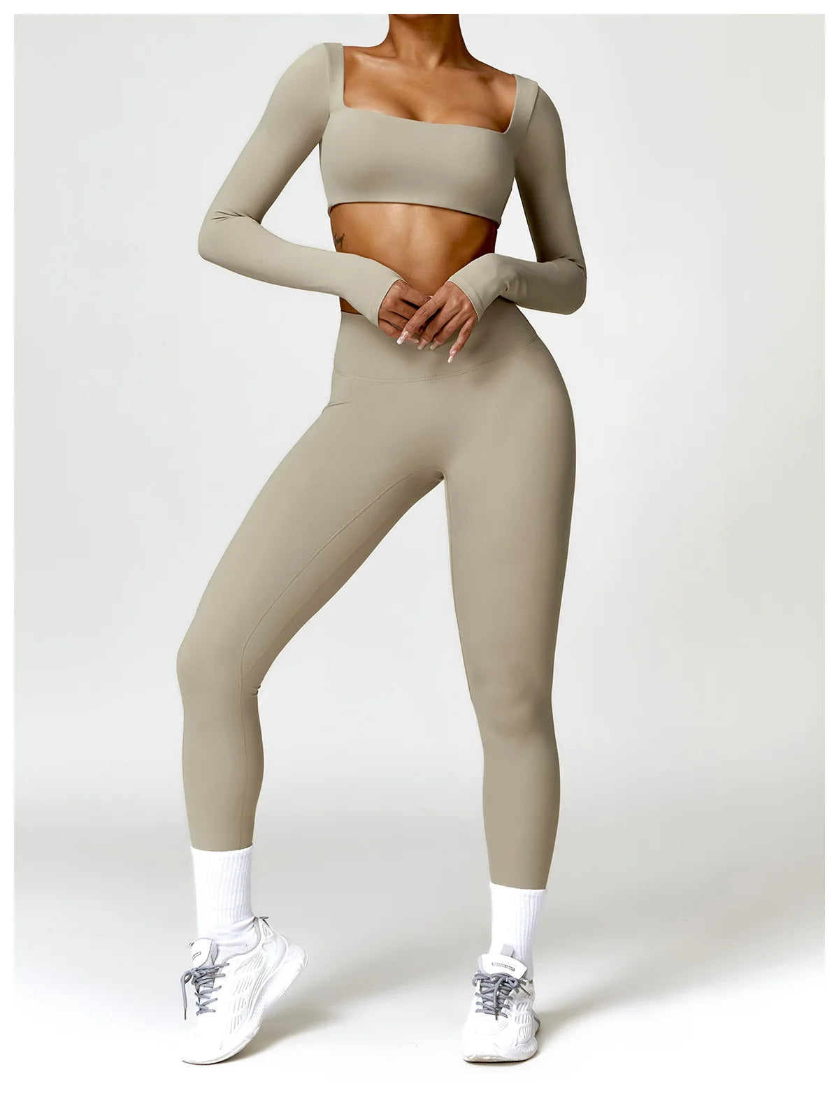 Legging Women Tracksuit Yoga Set 2PCS Sportswear Workout Clothes Athletic Wear Gym Legging Fitness Bra Crop Top Long Sleeve Sports Suits