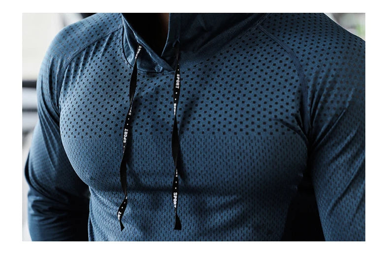 T-shirts Mens Fitness Tracksuit Running Sport Hoodie Gym Joggers Hooded Outdoor Workout Shirts Tops Clothing Muscle Training Sweatshirt