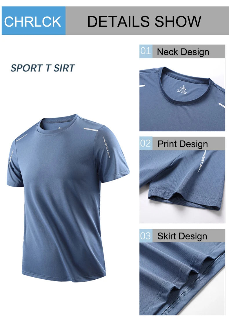 T-shirts Men's Running Quick Drying T-shirts Breathable Hiking Fishing Tees Soft Elasticity Outdoor Sports Short Shirt Summer