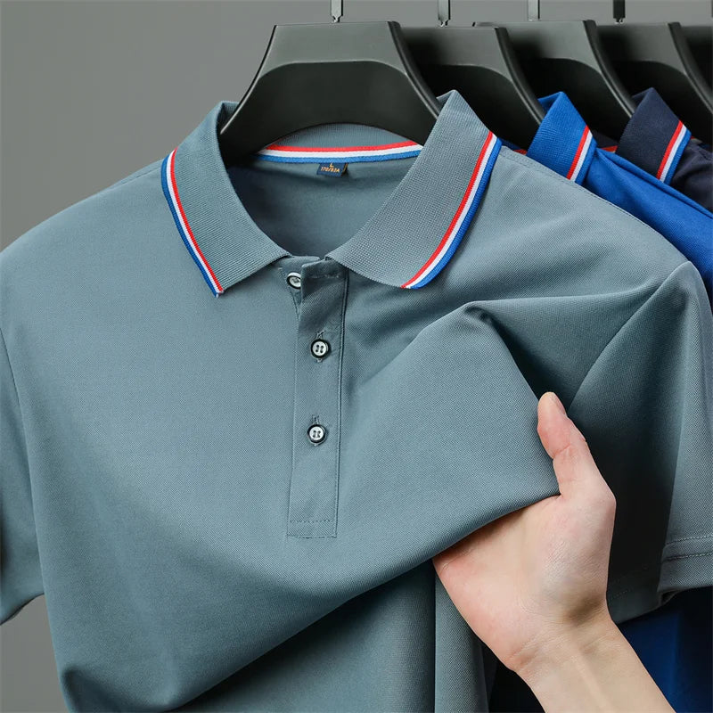Polo New Men's Casual Solid Color Short Sleeved Polo Shirt Summer Fashionable and Comfortable Versatile Top