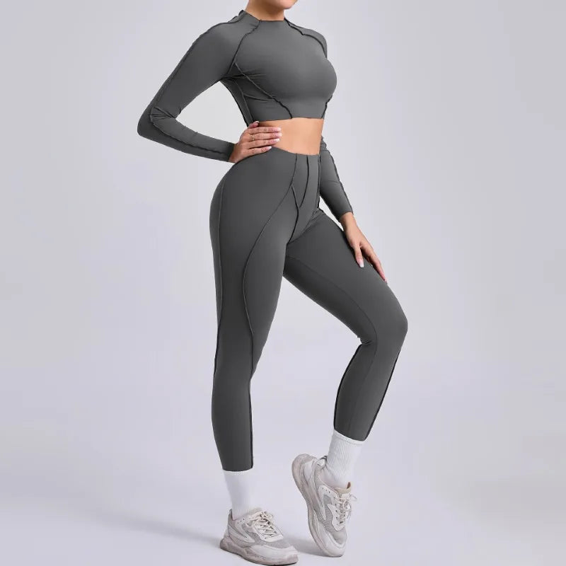Legging Seamless Yoga Sets Sports Fitness Hip-lifting High Waist Skinny Long-sleeved Suit Running Workout Gym Leggings Sets for Women