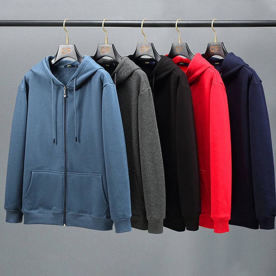 JUMPER Big Size Hoodie Men Autumn Winter Fleece Hoodies Solid Color Jacket Zip Up Hoodies 12XL Blue Black Red Grey