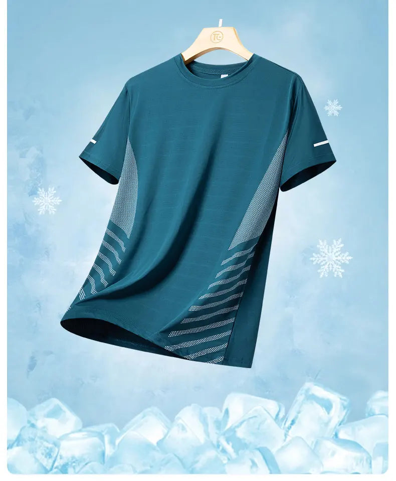 T-shirt Men Summer Ice Silk Thin Top Reflective Printing Quick Dry Short Sleeve Breathable Fitness Sports T-shirt 5XL