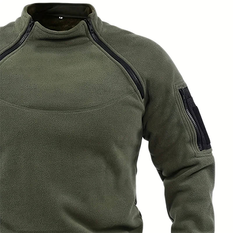 JUMPER Mens Tactical Pullover Casual Military Sweatshirt Fleece Jacket Standing Collar Pullover Solid Color Sweater Windproof Clothes