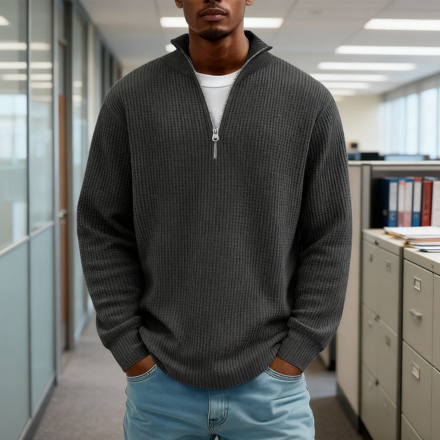 Men's Hoodie Waffle Knit Pullover