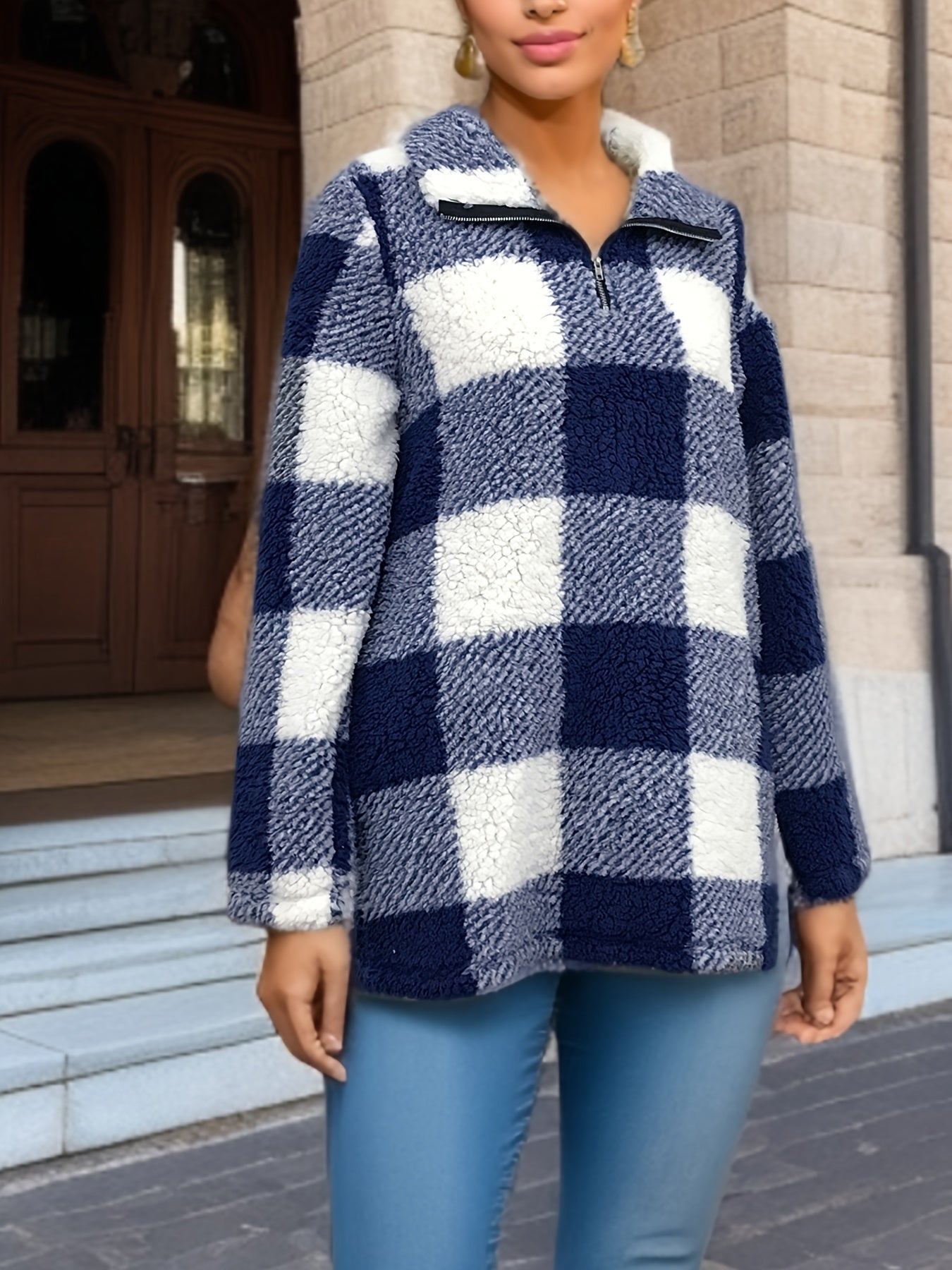Fashion New Casual Plaid Fuzzy Sweatshirt